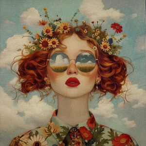 Pannello in tessuto 46x46 cm Donna Margherite tra i Capelli