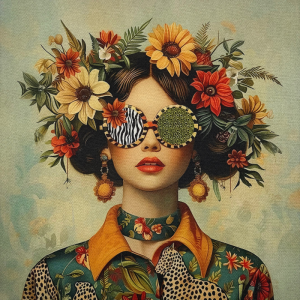 Pannello in tessuto 46x46 cm Donna Occhiali Animalier