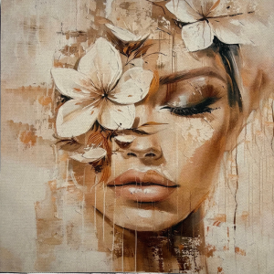 Pannello in tessuto 46x46 cm Donna Profilo di Fiori