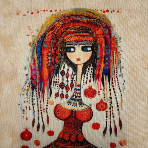 Pannello in tessuto 46x46 cm Donna Stile Etnico Capelli Colorati