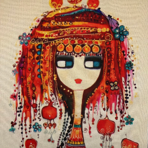Pannello in tessuto 46x46 cm Donna Stile Etnico Fiori Tra Capelli