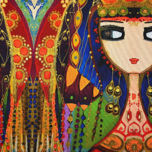 Pannello in tessuto 46x46 cm Donna Stile Etnico Orecchini Dorati