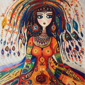 Pannello in tessuto 46x46 cm Donna Stile Etnico Vestito Arancio