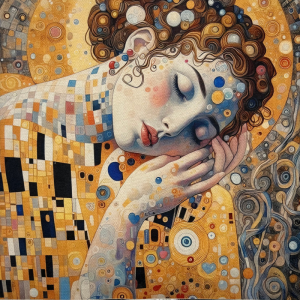 Pannello in tessuto 46x46 cm Donna Stile Klimt Appoggiata sulle Mani