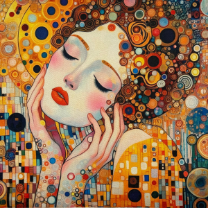 Pannello in tessuto 46x46 cm Donna Stile Klimt Capelli Multicolor