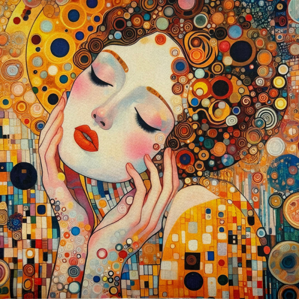 Pannello in tessuto 46x46 cm Donna Stile Klimt Capelli Multicolor