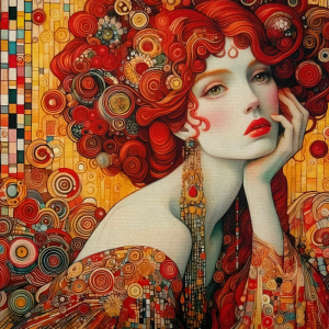 Pannello in tessuto 46x46 cm Donna Stile Klimt Capelli Rossi