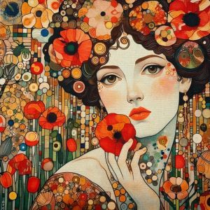 Pannello in tessuto 46x46 cm Donna Stile Klimt Appoggiata sulle Mani