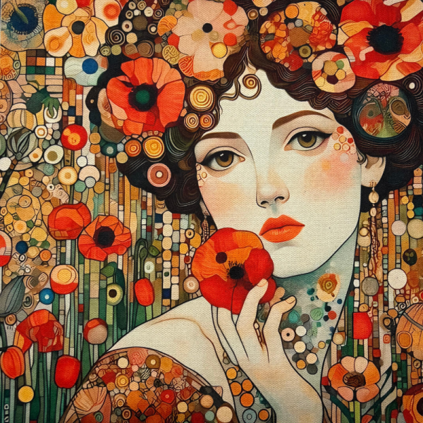 Pannello in tessuto 46x46 cm Donna Stile Klimt Appoggiata sulle Mani