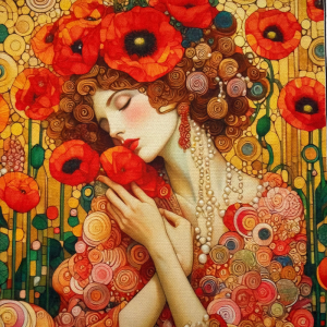Pannello in tessuto 46x46 cm Donna Stile Klimt Papaveri