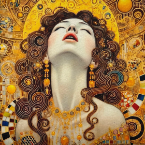 Pannello in tessuto 46x46 cm Donna Stile Klimt Ricci D'Oro