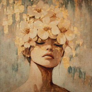 Pannello in tessuto 46x46 cm Donna Turbante di Fiori