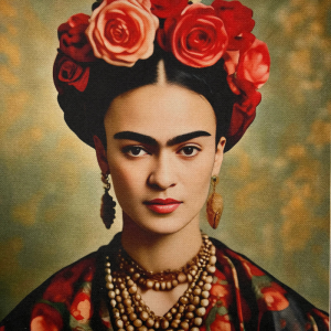 Pannello in tessuto 46x46 cm Frida Rose e Collana