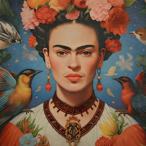 Pannello in tessuto 46x46 cm Frida e Uccelli