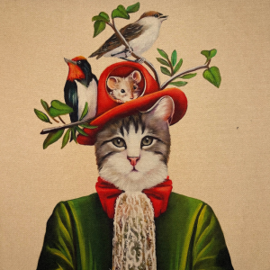 Pannello in tessuto 46x46 cm Gatto Cappello Animali