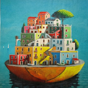 Pannello in tessuto 46x46 cm Isola con Alberi sull'Ombrello