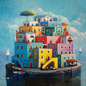 Pannello in tessuto 46x46 cm Isoletta Colorata