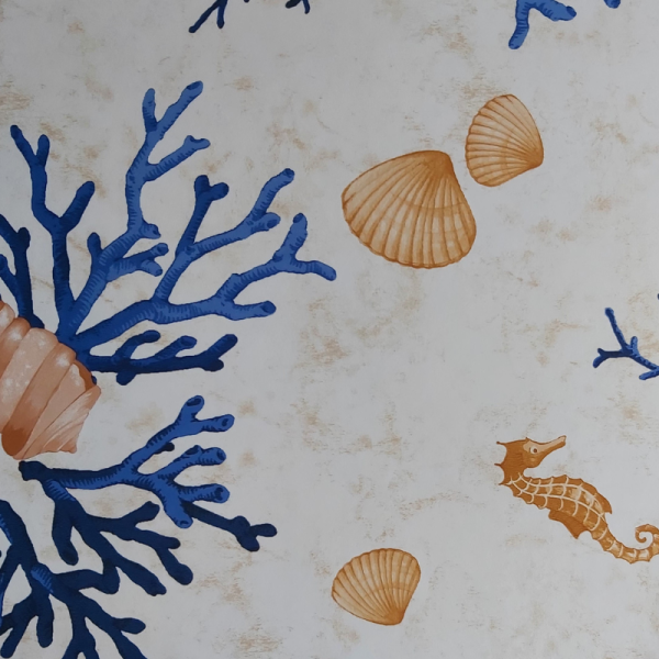 Tessuto Plastificato per Tovaglie Coralli Blu