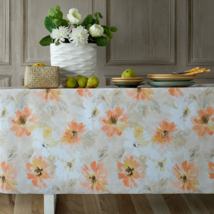 Tessuto Plastificato per Tovaglie Fiori Delicati Arancio