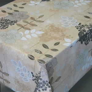 Tessuto Plastificato per Tovaglie Fiori e Foglie Beige