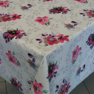 Tessuto Plastificato per Tovaglie Fiori Rosa e Foglie