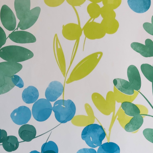 Tessuto Plastificato per Tovaglie Foglie Blu Verde e Lime