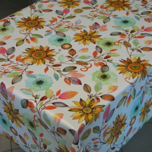 Tessuto Plastificato per Tovaglie Girasoli Foglie e Fiori