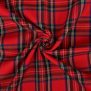 Tessuto Cotone Tartan Scozzese H 145 Rosso e Blu Quadro Medio