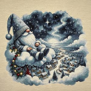 Pannello Gobelin cm 47X47 Gnomo E Villaggio Innevato