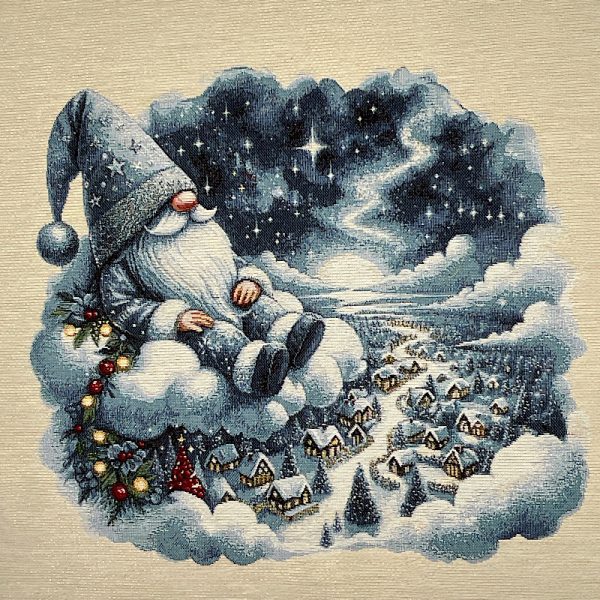 Pannello Gobelin cm 47X47 Gnomo E Villaggio Innevato