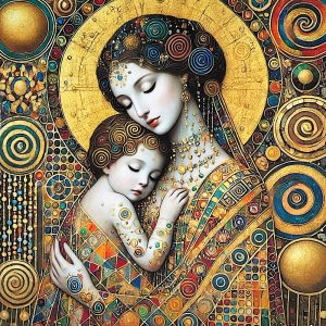 Pannello Velluto cm 47X47  Donna E Bambino
