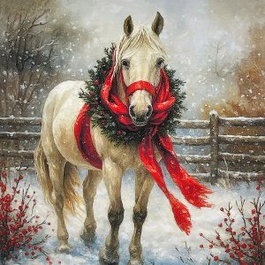 Pannello Velluto cm 47X47  Cavallo Natalizio