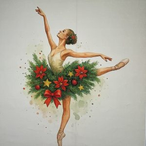 Pannello Velluto cm 47X47  Ballerina E Stella Di Natale