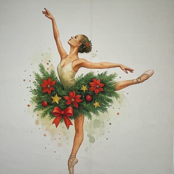 Pannello Velluto cm 47X47  Ballerina E Stella Di Natale