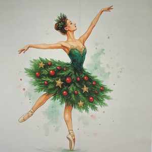 Pannello Velluto cm 47X47  Ballerina E Palline Di Natale