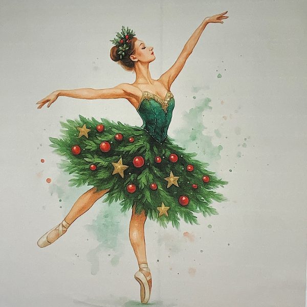 Pannello Velluto cm 47X47  Ballerina E Palline Di Natale