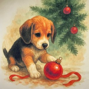 Pannello Velluto cm 47X47  Beagle E Pallina