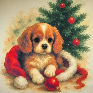 Pannello Velluto cm 47X47  Cavalier King Natale