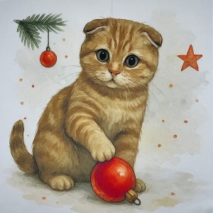 Pannello Velluto cm 47X47  Gattino Natale