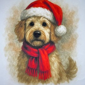 Pannello Velluto cm 47X47  Cagnolino Natalizio