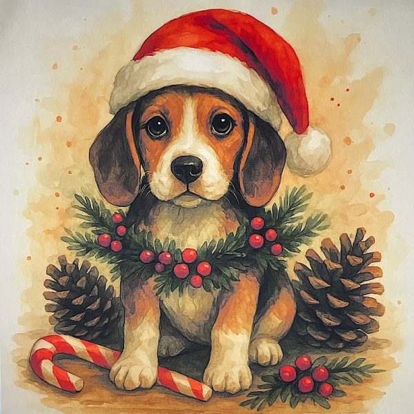 Pannello Velluto cm 47X47  Beagle Natale