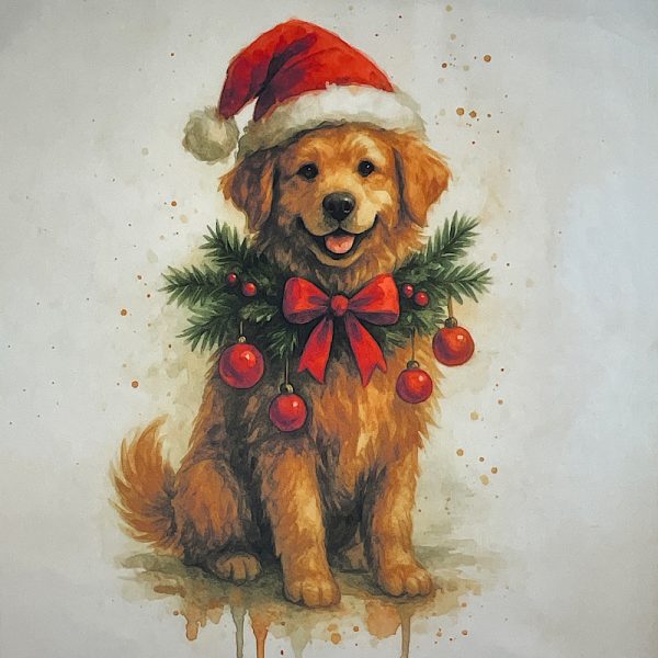 Pannello Velluto cm 47X47  Golden Retriever Natale