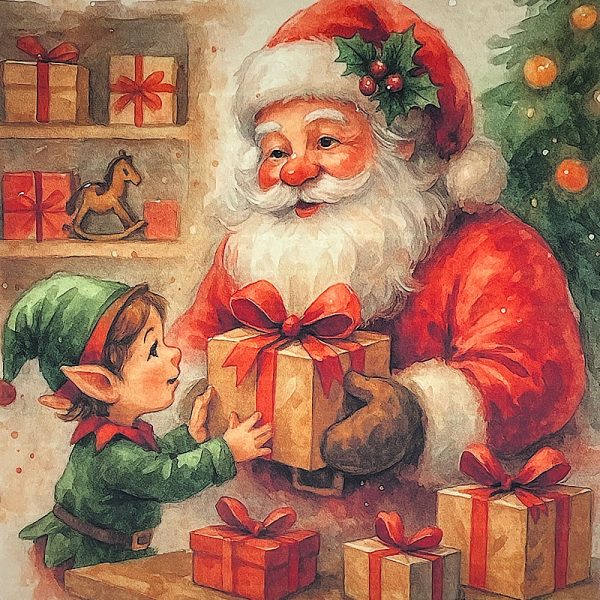 Pannello Velluto cm 47X47  Babbo Folletto E Regali