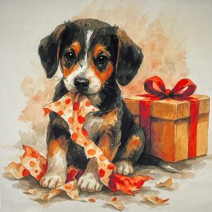 Pannello Velluto cm 47X47  Beagle E Pacco Di Natale