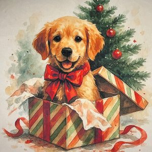 Pannello Velluto cm 47X47  Golden Cucciolo Natale