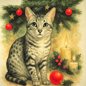 Pannello Velluto cm 47X47 Gatto Pallina E Candela Natale