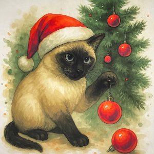 Pannello Velluto cm 47X47 Gatto Palline Natale