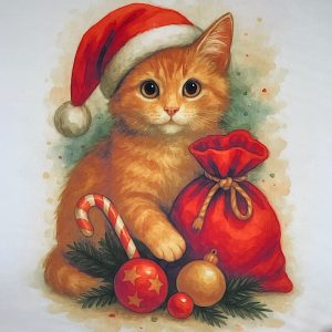 Pannello Velluto cm 47X47 Gatto E Sacchetto Natale