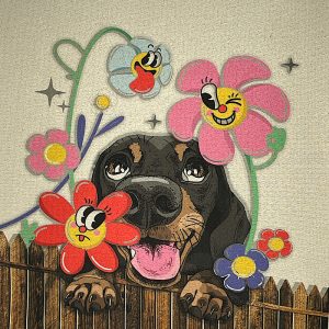 Pannello Gobelin cm 47X47  Cucciolo E Fiori