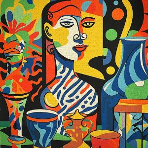 Pannello Gobelin cm 47X47  Donna Geometrica Multicolor